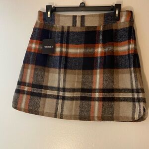 Forever 21 A-Line Plaid Skirt - Navy, Orange, and Tan